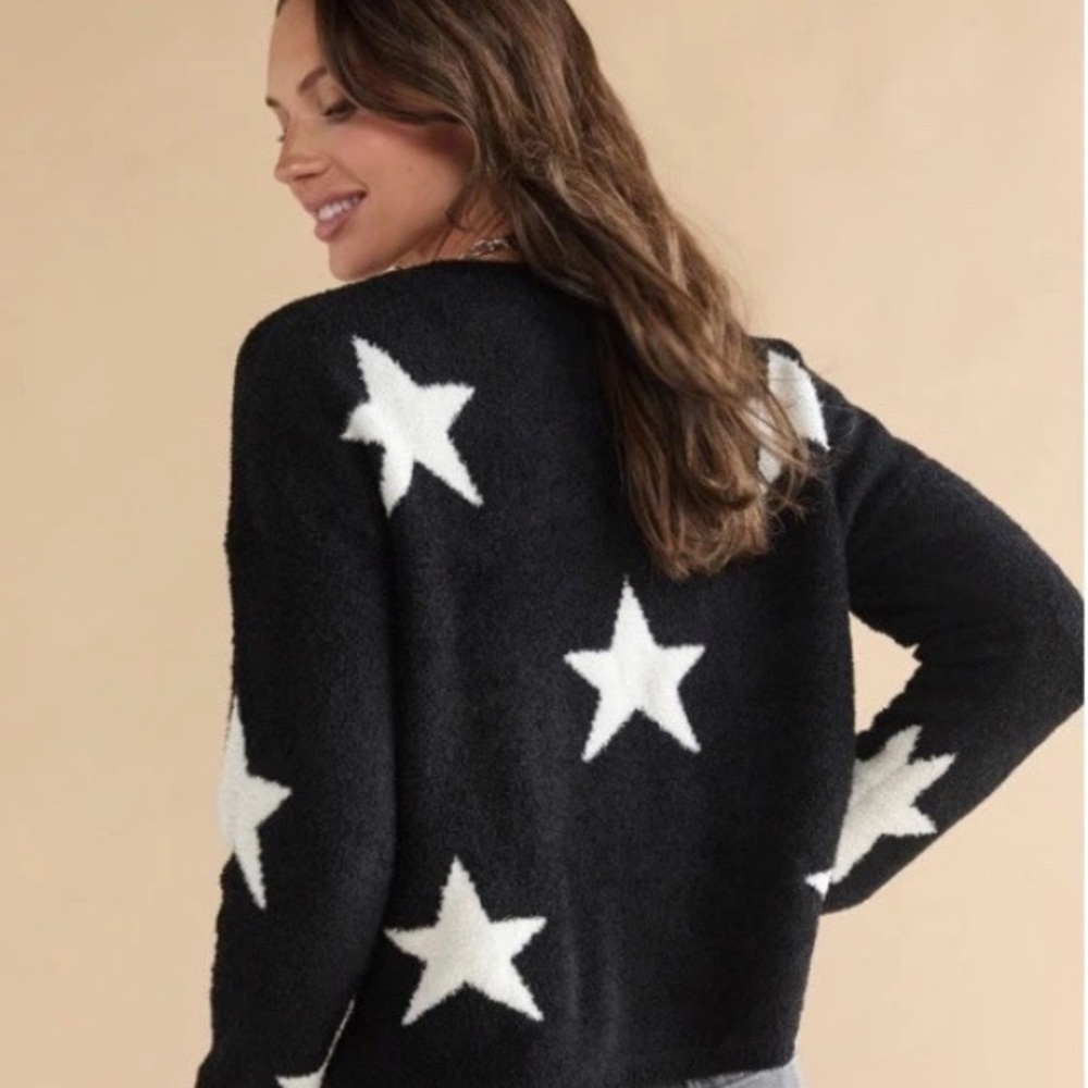 Francescas Carey Teddy Star Celestial Sweater S Black White Oversized Boxy Comfy
